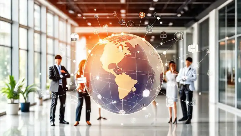 Símbolos financieros globales y emprendedores modernos