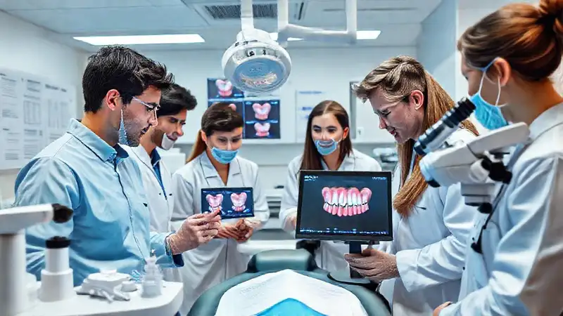 Laboratorio dental innovador con estudiantes y tecnología