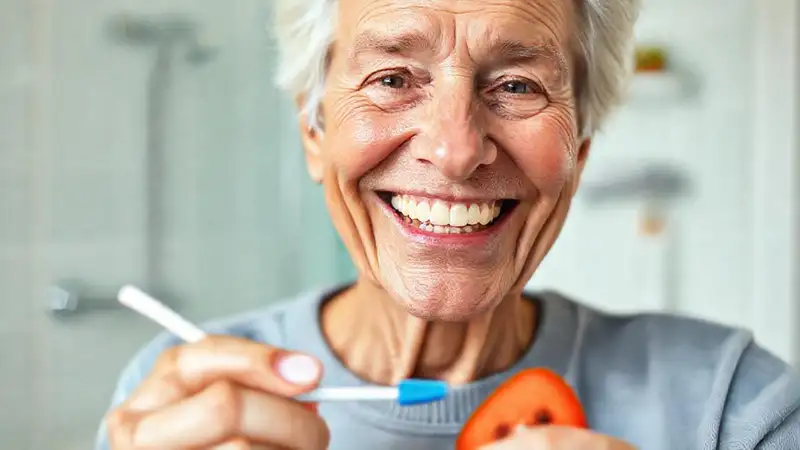 Persona mayor sonriente con prótesis dental