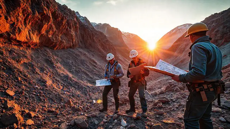 Geólogos estudian minerales en terreno montañoso