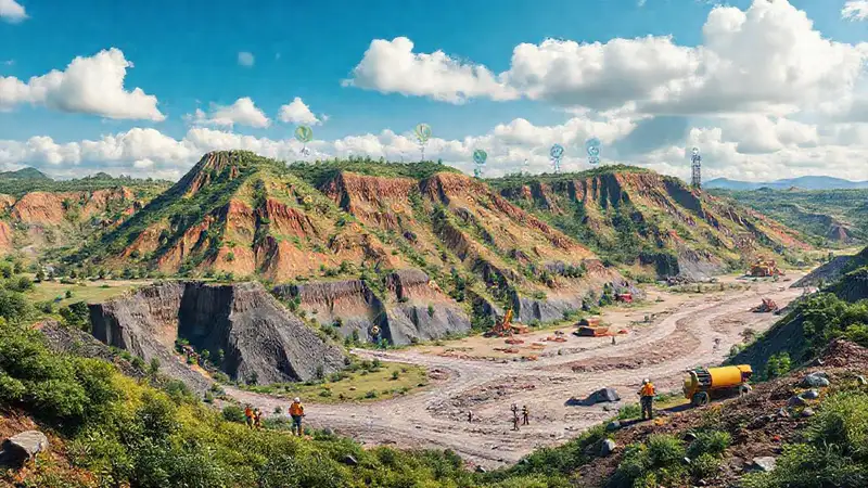 Paisaje minero con naturaleza y conciencia ambiental