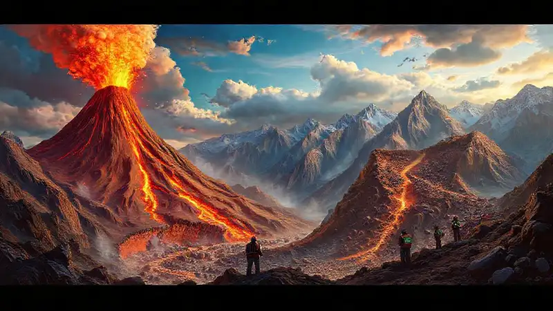 Volcano y terremotos en paisaje educativo