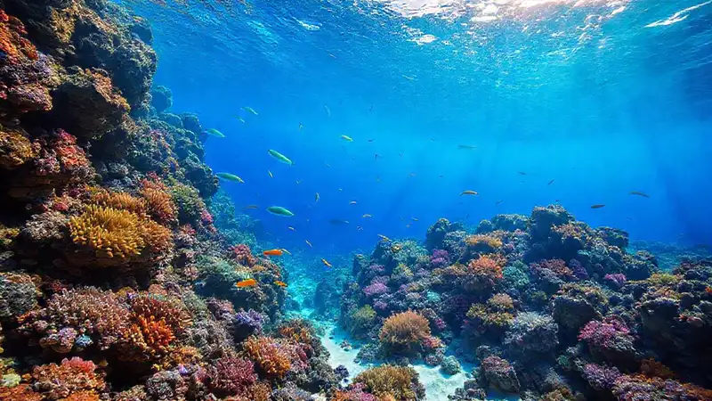 Fondo marino con corales y fauna vibrante