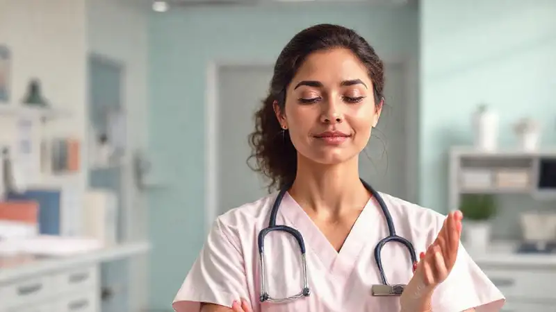 Enfermera tranquila en entorno hospitalario pacífico