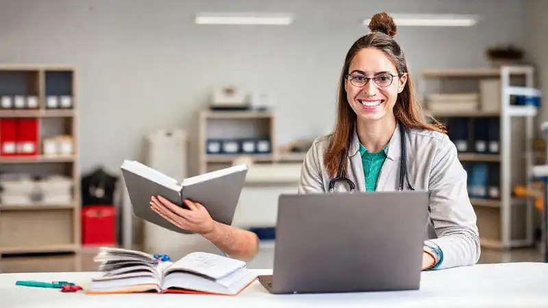 Estudiante con herramientas, en ambiente inspirador