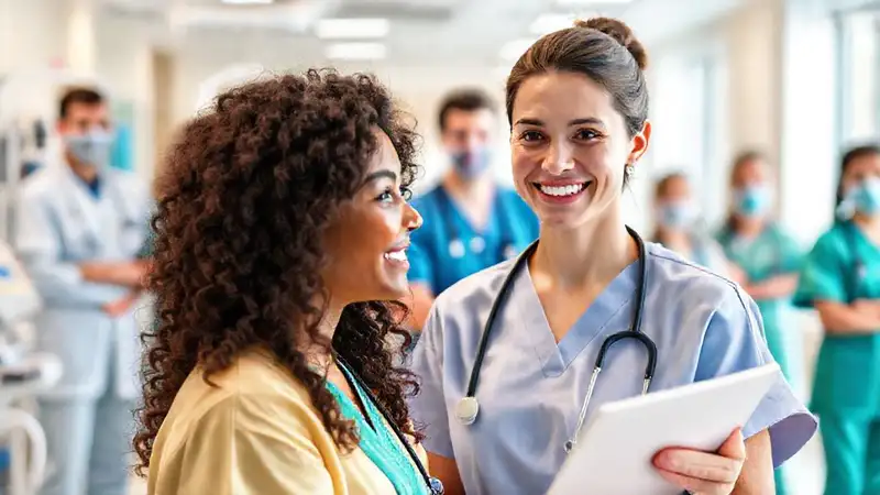 Estudiante de enfermería en hospital moderno