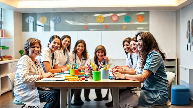 Equipo diverso de terapeutas en clínica moderna