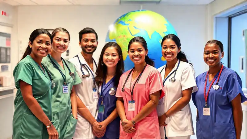 Programa de intercambio con enfermeros internacionales sonrientes