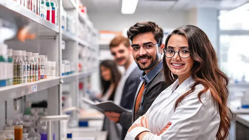Ambiente moderno y motivador en farmacia