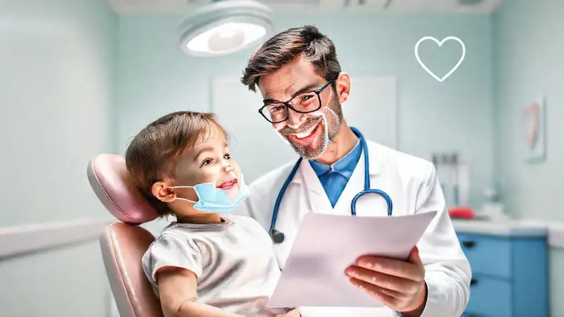 Dentista infantil amigable y confidencial con niños