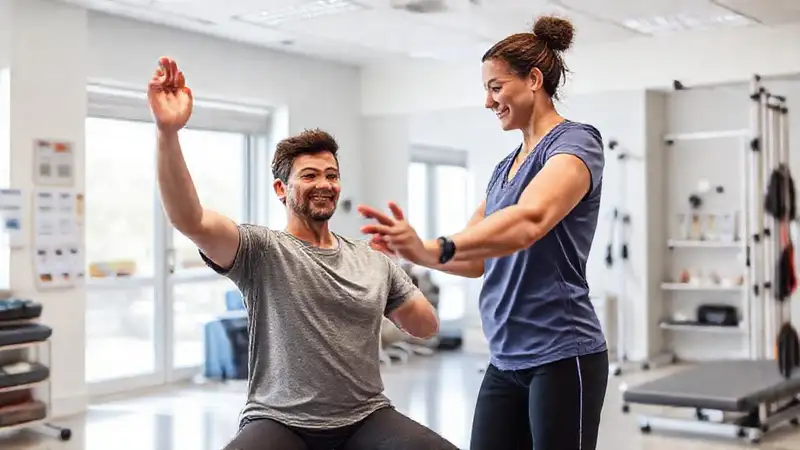 Persona sana con fisioterapia en clínica moderna