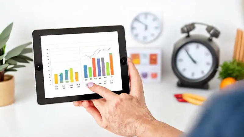 Tableta digital con gráficos de nutrición y organización