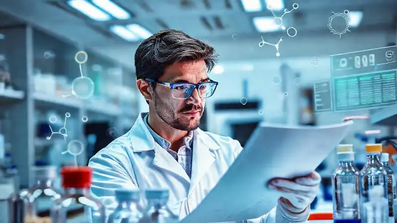 Científico analizando datos en laboratorio moderno