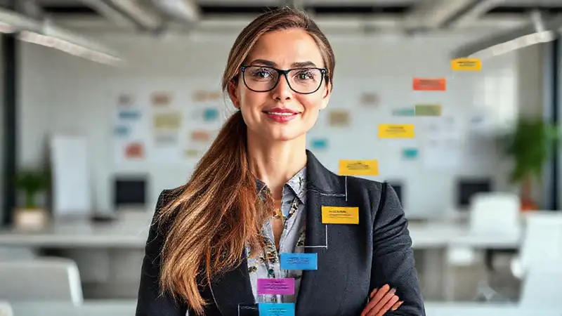 Mujer profesional planifica éxito en oficina moderna