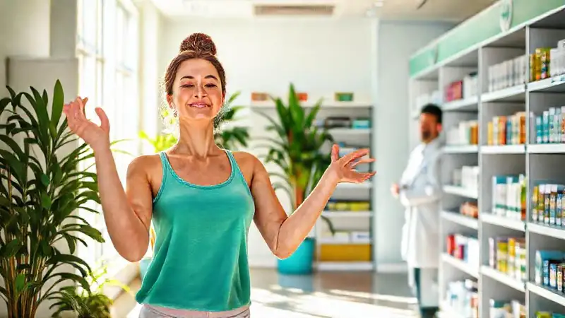Mujer en yoga en entorno saludable y brillante