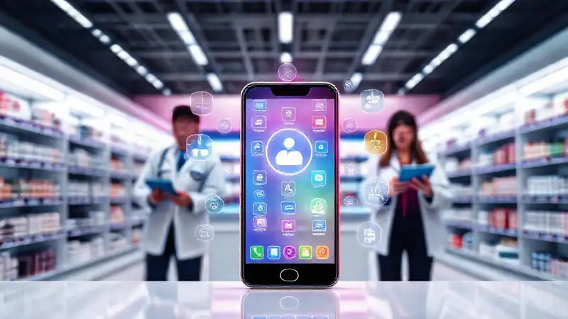 Iconos modernos en farmacia digital innovadora