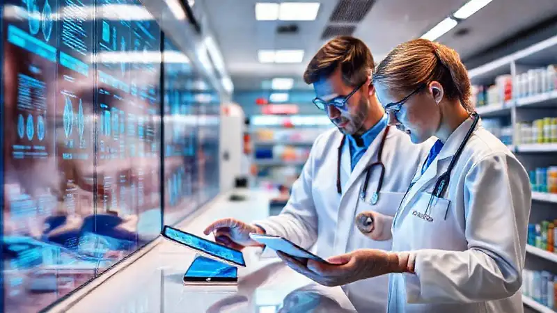 Tecnología farmacéutica moderna y digital en acción