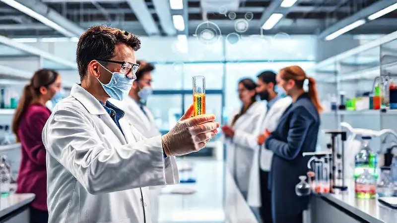 Científico en laboratorio moderno con equipo avanzado