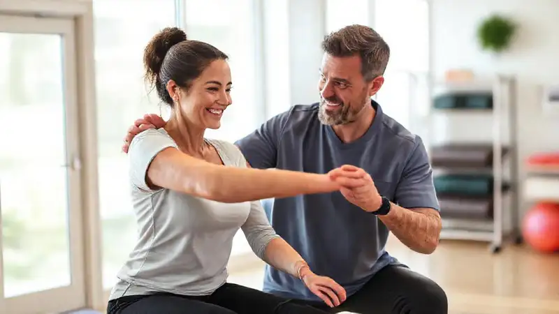 Adulto en terapia física en clínica moderna