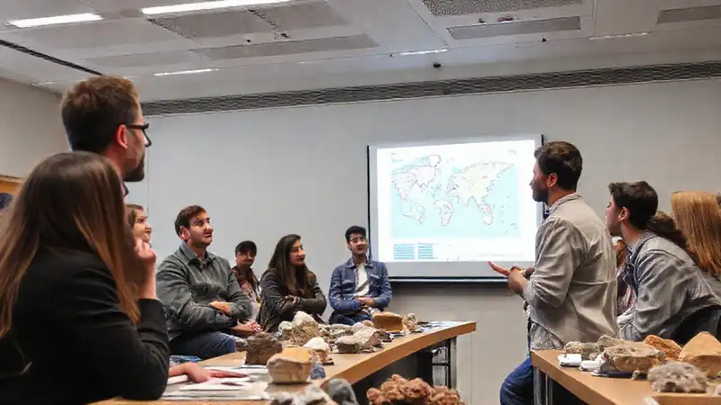 Estudiantes escuchan conferencia sobre geología en universidad