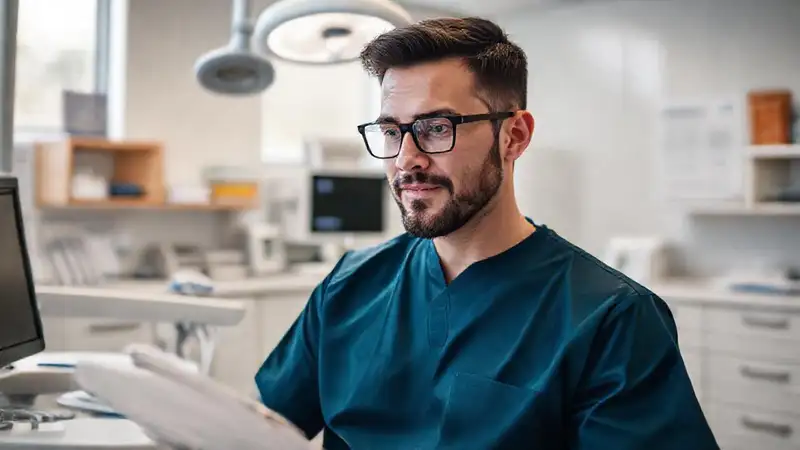 Profesional dental en entrenamiento en clínica moderna