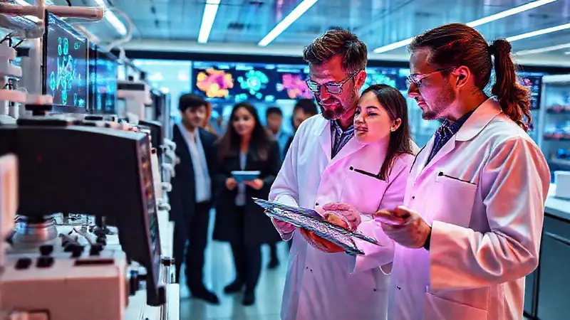 Científicos innovando con tecnología avanzada