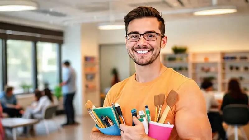 Joven terapeuta profesional en clínica moderna y acogedora