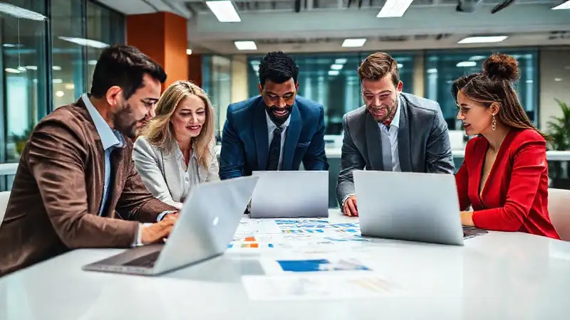 Equipo de negocios colaborando en oficina moderna