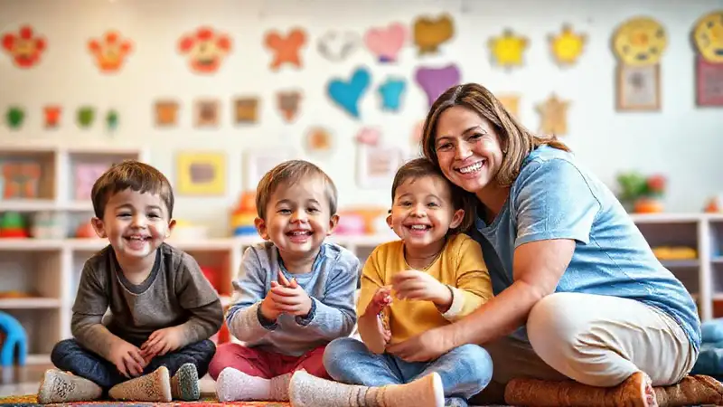 Niños felices en ambiente de apoyo y alegría