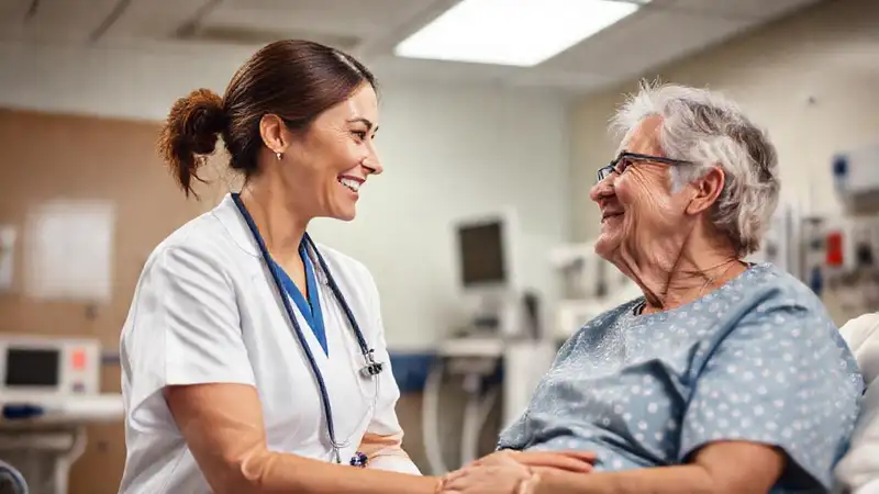 Enfermera atiende con amabilidad en hospital