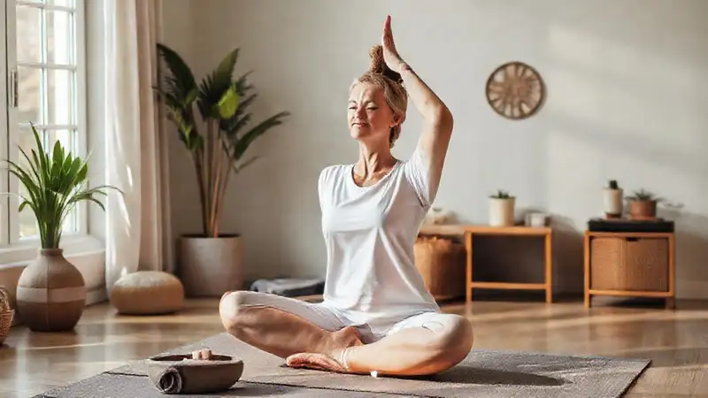 Terapeuta practicando yoga en ambiente tranquilo