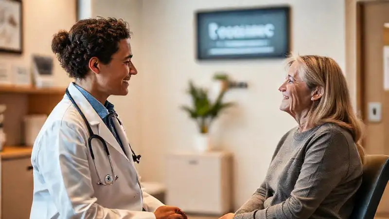 Doctor comunica claramente en ambiente acogedor