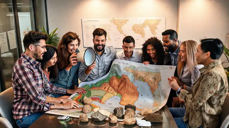 Líder de equipo colaborando en proyecto geológico