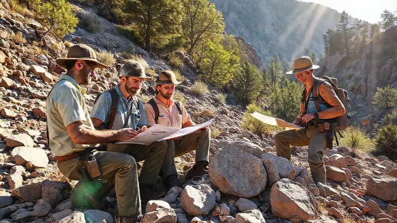 Geólogos analizan rocas en campo colaborativo