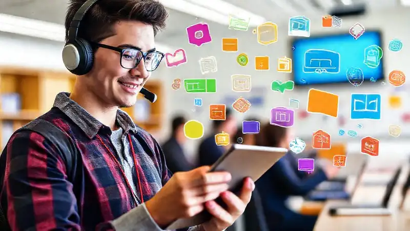 Estudiante universitario aprende con tecnología moderna