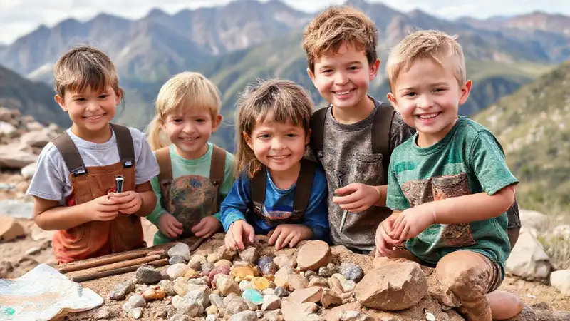 Niños exploran minerales y fósiles al aire libre