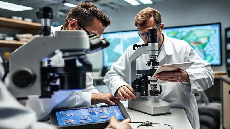 Laboratorio geológico con instrumentos y muestras profesionales