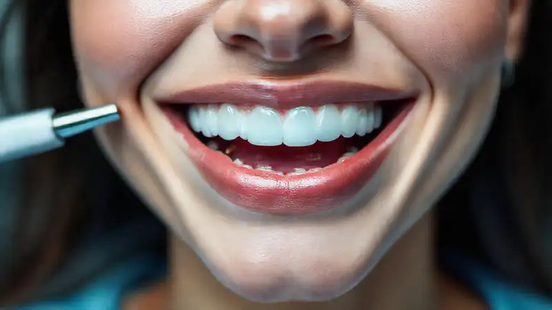 Sonrisa con implantes dentales brillantes y modernas