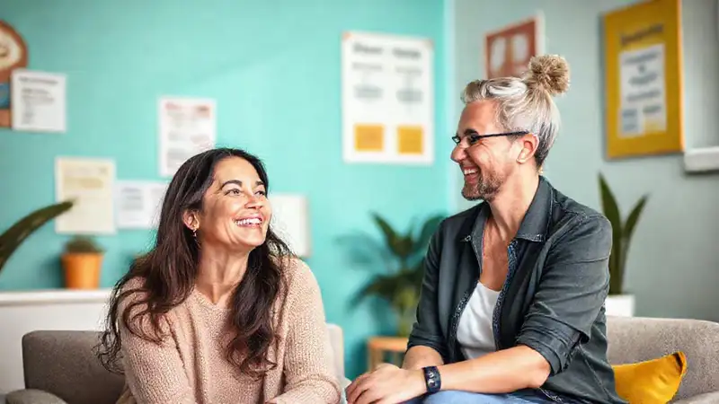 Terapeuta y paciente en ambiente positivo
