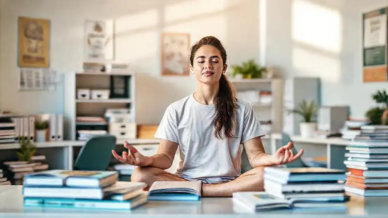 Estudiante calmado estudiando en ambiente relajado