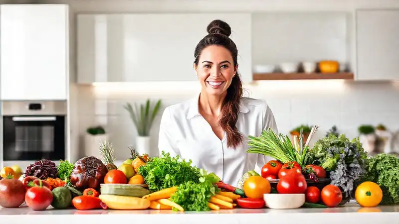 Mujer profesional disfruta comida saludable y vibrante