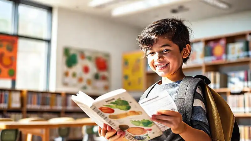 Estudiante estudia nutrición en biblioteca moderna