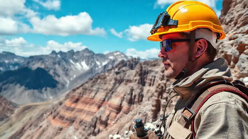 Geólogo explora formaciones rocosas en montaña