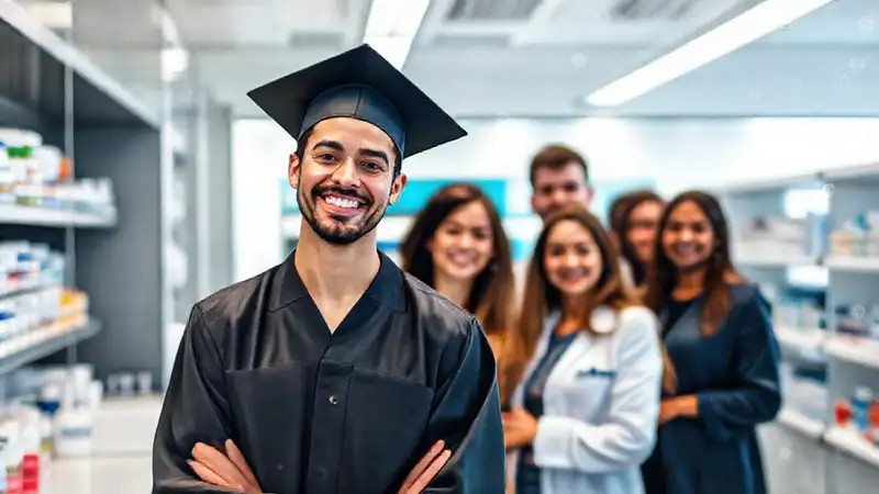 Graduada en farmacia en laboratorio moderno y limpio