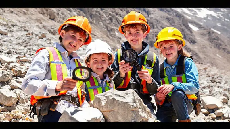 Jóvenes geólogos explorando paisaje montañoso