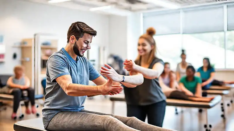 Estudiante realiza terapia en clínica moderna y luminosa