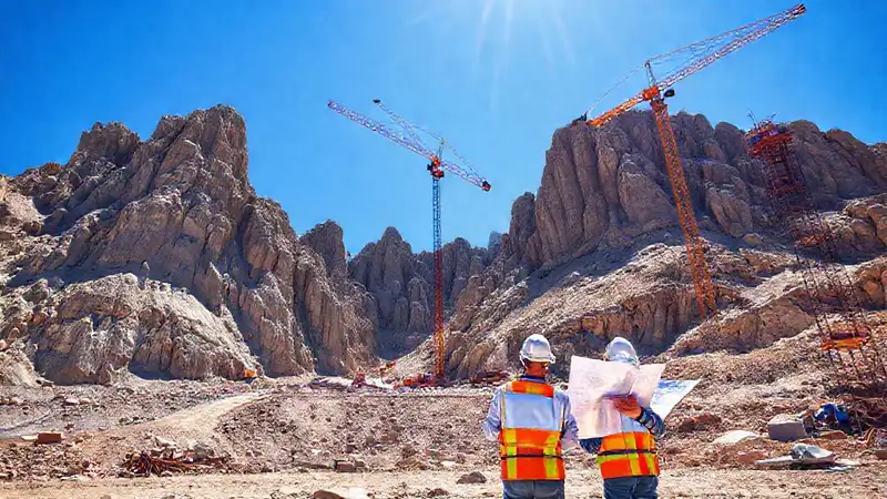 Sitio de construcción en terreno rocoso