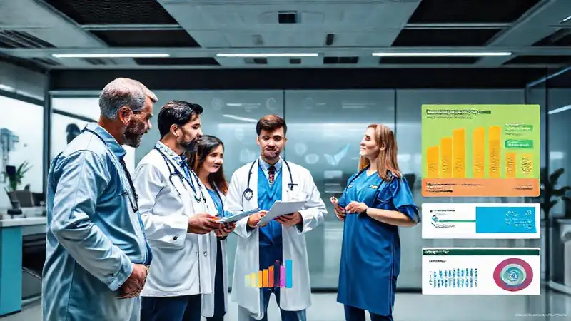 Profesionales médicos colaboran en ambiente moderno