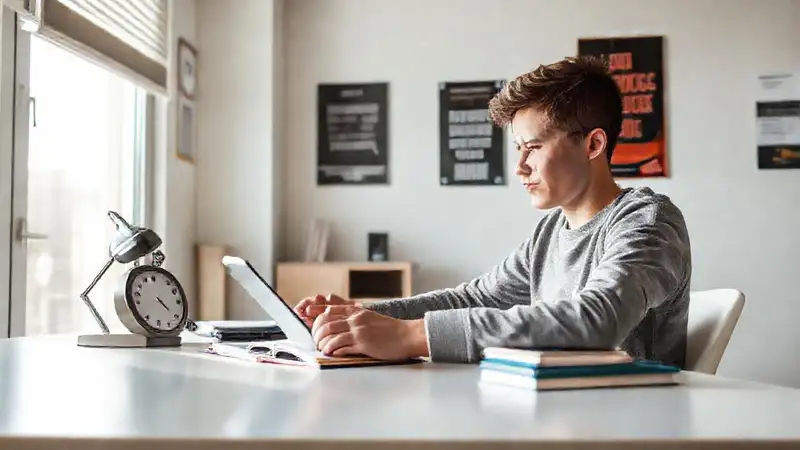 Estudiante concentrado en un escritorio ordenado