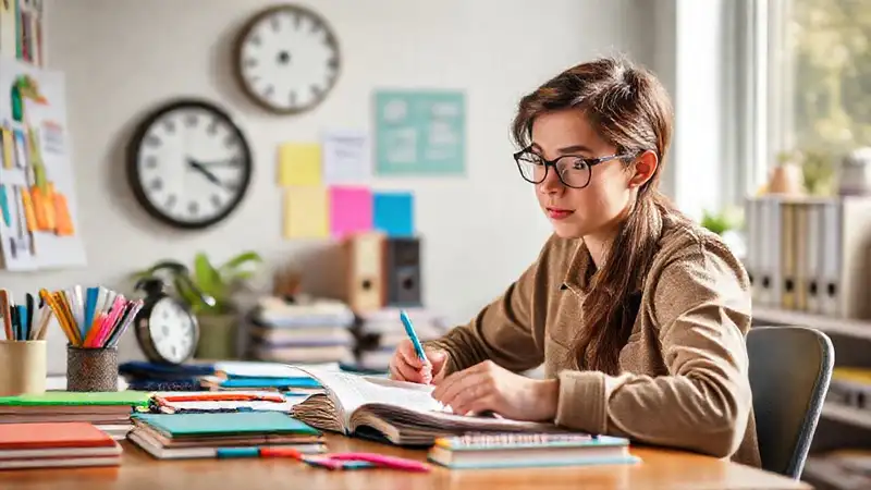 Estudiante organizado y enfocado en estudiar
